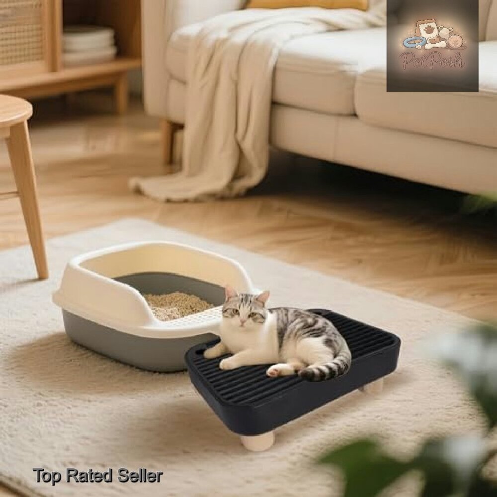 Cat Litter Box Ramp Step Senior Kittens Low Entry Mesh Tray Clean View 6